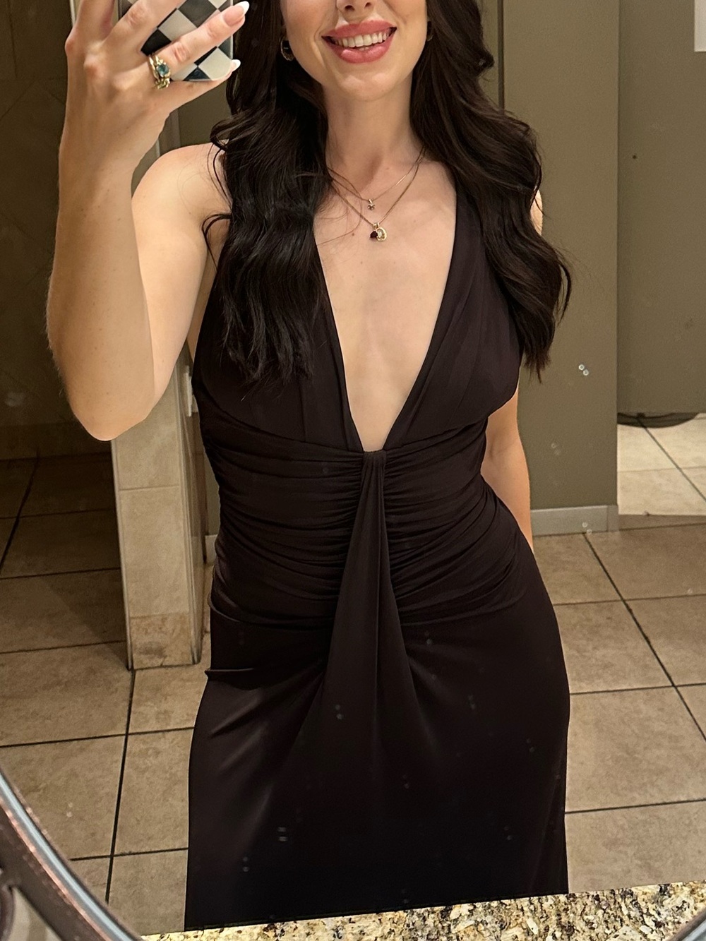 Vintage Roberto Cavalli Brown Plunging V-Neck Gown, Open Back 🤎